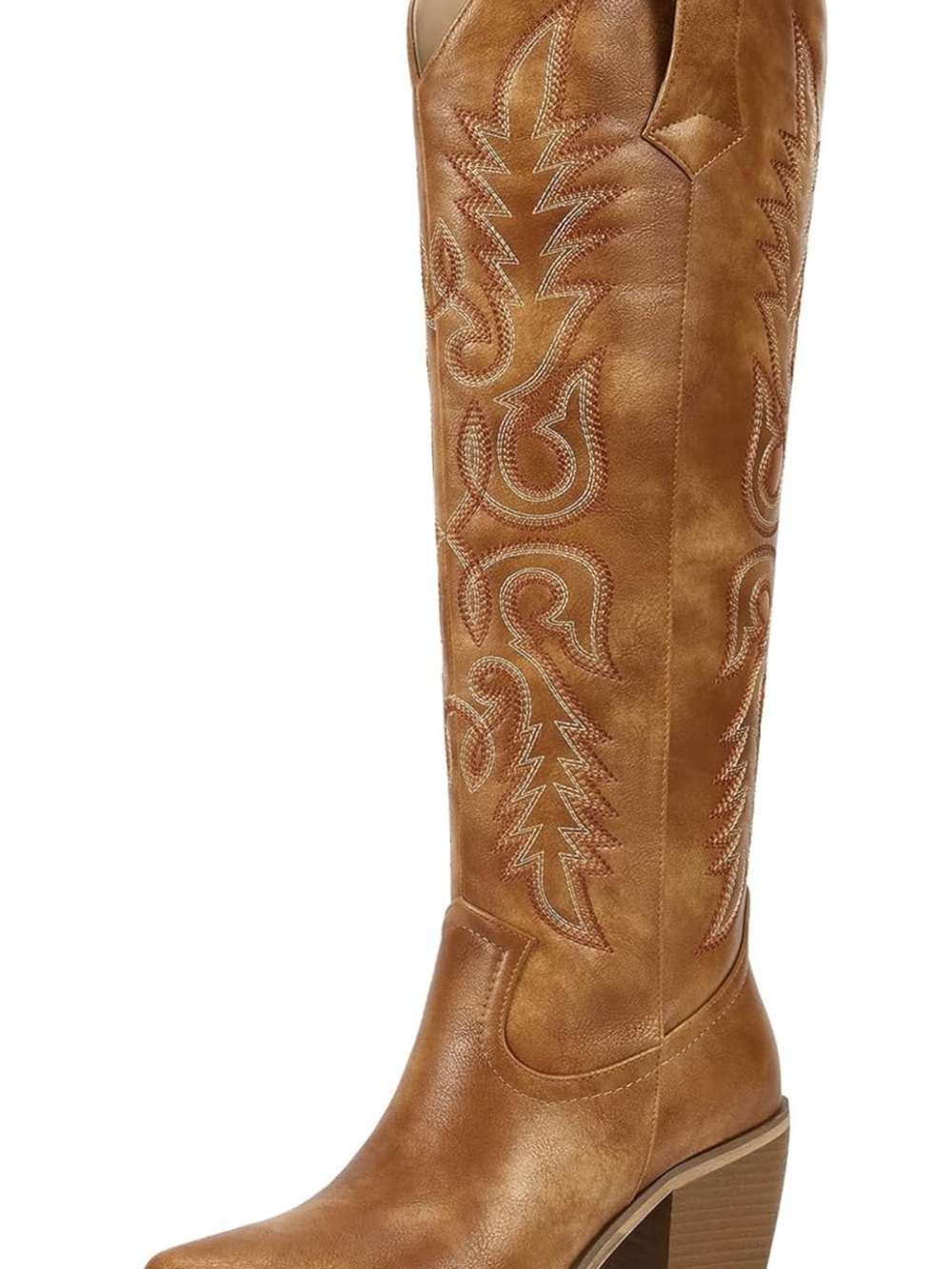 Tan Embroidered Western Knee-High Boot